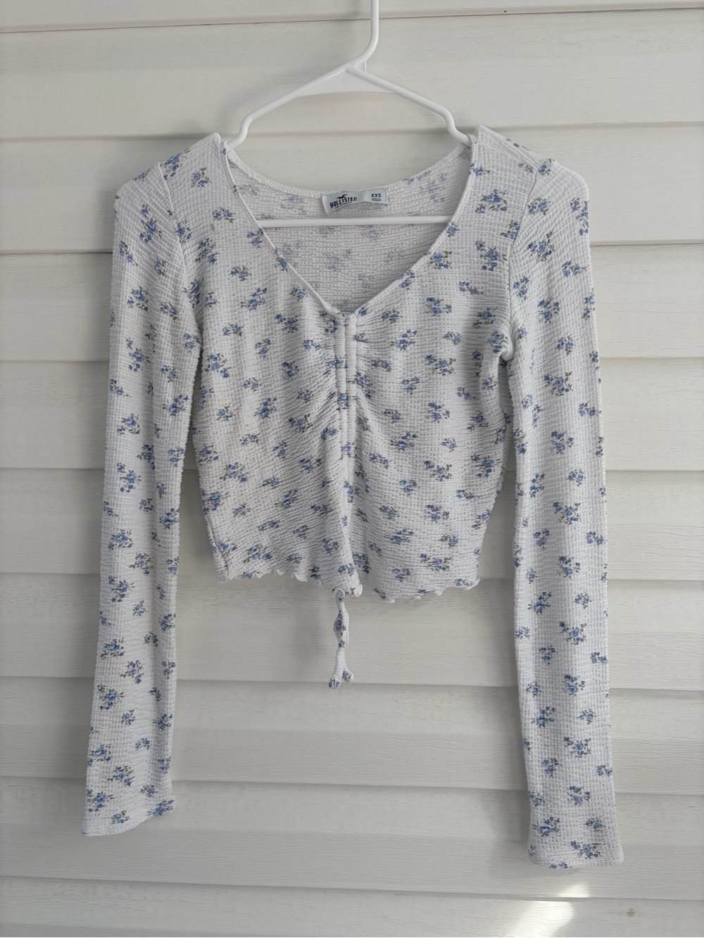 Hollister XXS Blue Floral Cropped Cardigan Top Y2K Coquette Tie Front